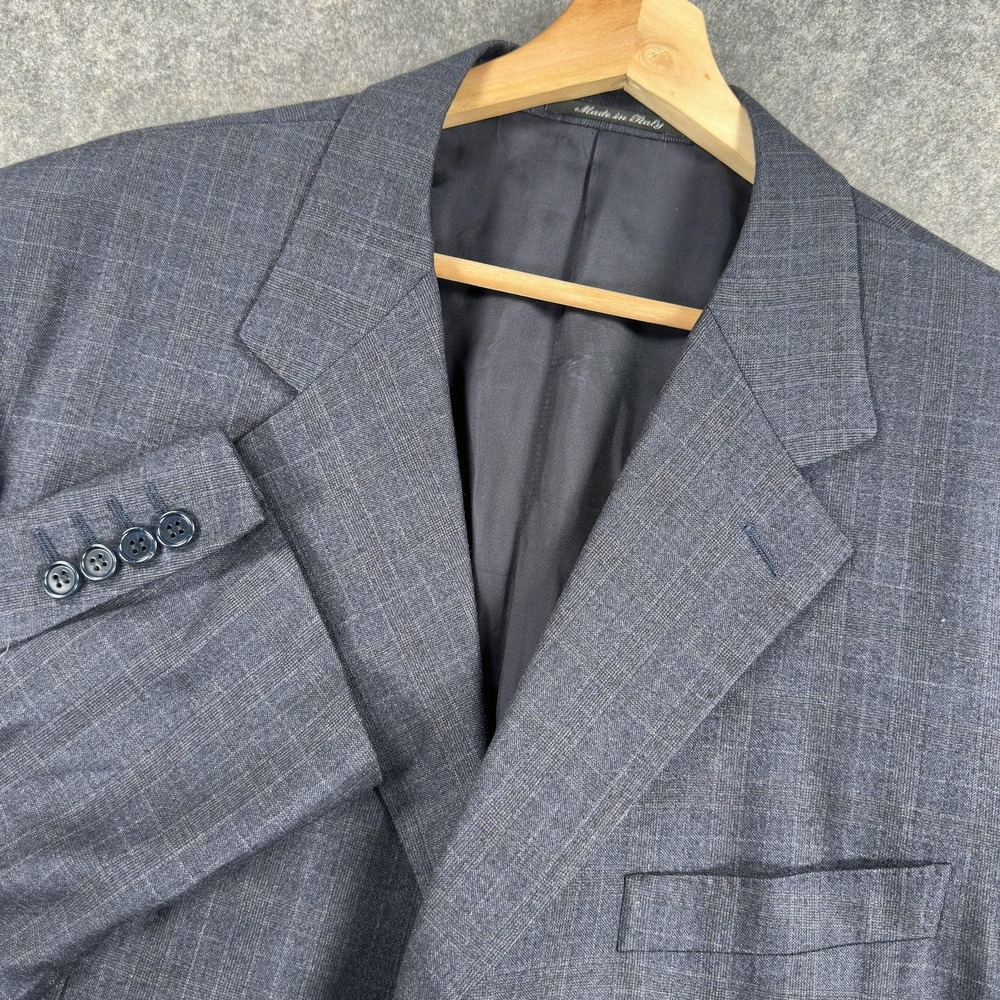 Canali Suit Jacket Mens 48‎ (58 Italy) Gray Check Super 120s Wool Made Italy